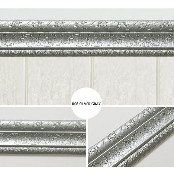 MOAOASPER Self-Adhesive 3D Wall Edging Strip silver, Waterproof Baseboard Border Decor, Home Wall Corner Frame Cover Molding, Living Room Bathroom DIY Trim