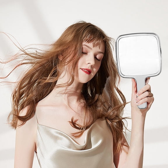 MOAOASPER Silver Frame Square Handheld Makeup Mirror, HD Undistorted Glass Cosmetic Hand Mirror with Grip Handle, Portable Tabletop Standing Mirror for Travel Office Gift