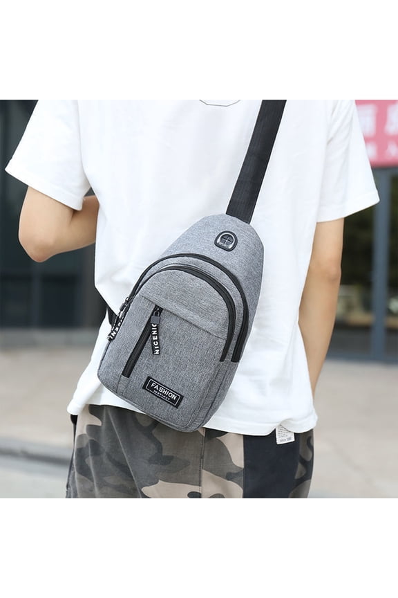 Sling Bag Crossbody Chest Pack gray, Shoulder Backpack Travel Daypack Lightweight, Double Layer Multi-Pocket Casual Zipper Design, Outdoor Gym Commuting Hiking Daily Men