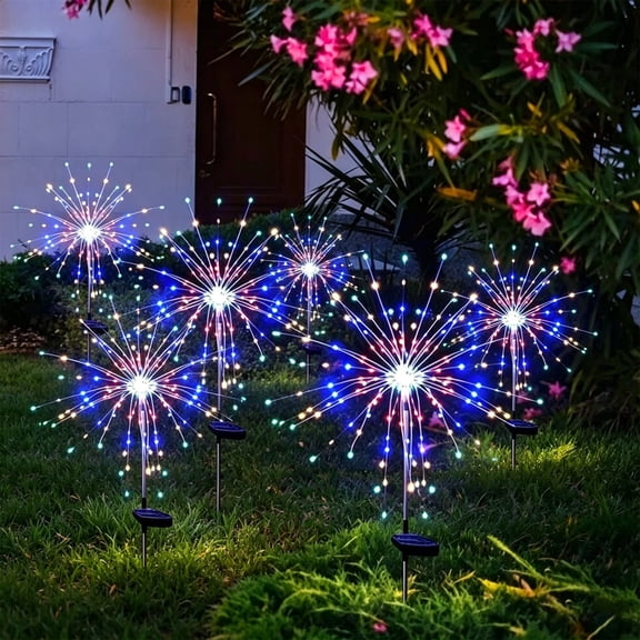 MOAOASPER Solar Firework Stake Light,Waterproof LED Outdoor Burst Starburst Garden Lamp,Auto On Off Solar Ground Decor Light,Wireless Landscape Lighting For Lawn Patio Backyard Party Decor