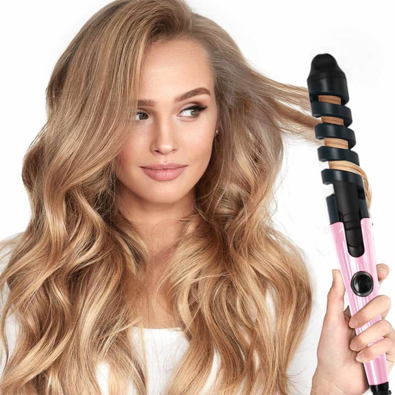 MOAOASPER Spiral Curling Iron 11.96 Inch, -Scald Hair Waver with One-Button Control, 360 Swivel Cord Portable Styler for Long Lasting Beach Waves, Pink