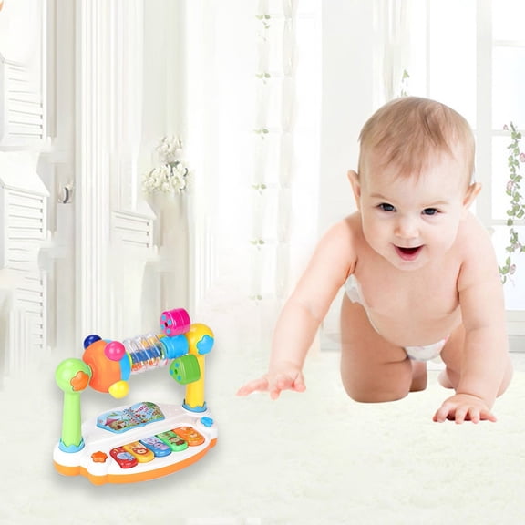 MOAOASPER Toddler Learning Piano Toy with Lights & Music, 7.28x4.33 in, Spinning Rattle & Rolling Beads for Baby Sensory Development