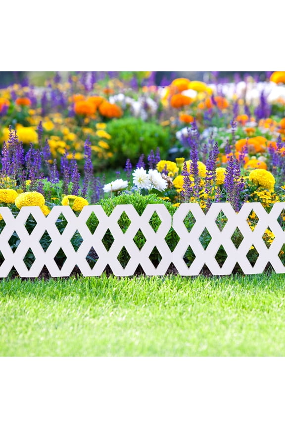White Plastic Garden Edging Fence, 23.2x11.8 Inch Decorative Lattice Picket Border, Weatherproof Interlocking Fence for Lawn Flower Beds and Yard Landscaping