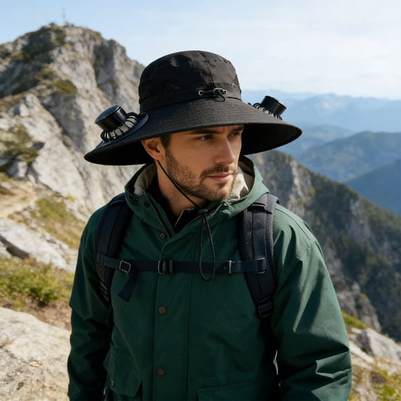 MOAOASPER Wide Brim Solar Fan Sun Hat For Men, Breathable UV Protection Cooling Cap, For Fishing Hiking Camping, Outdoor Summer Sun Hat