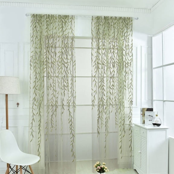 MOAOASPER Willow Leaf Pattern Sheer Curtain Panel for Window, Light Filtering Rod Pocket Drape for Living Room and Bedroom, Decorative Voile Drape for Home Decor