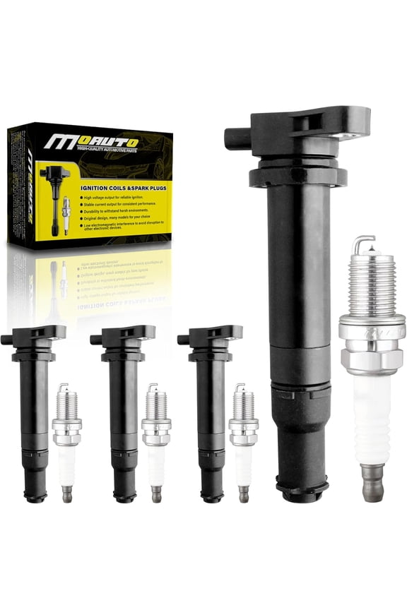 Set of 4 Ignition Coils Pack UF499 27301-26640 & 4 PCS Iridium Spark Plugs Compatible with Hyundai Kia Dodge 2006 2007 2008 2009 2010 2011 Accent Rio Rio5 Attitude 1.6L L4