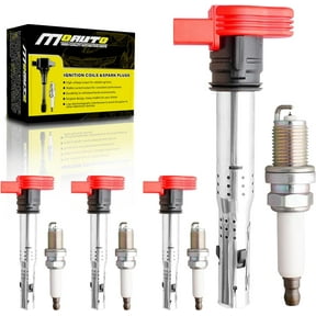 MOAUTO Set of 4 Ignition Coils Pack UF529 06E905115D & 4 PCS Iridium Spark Plugs Compatible with Volkswagen Audi A3 A4 A5 A6 A7 A8 - 3.0L 3.2L 4.2L 5.2L Q5 Q7 R8 S4 S5 TT MK6 Golf Passat CC Tiguan