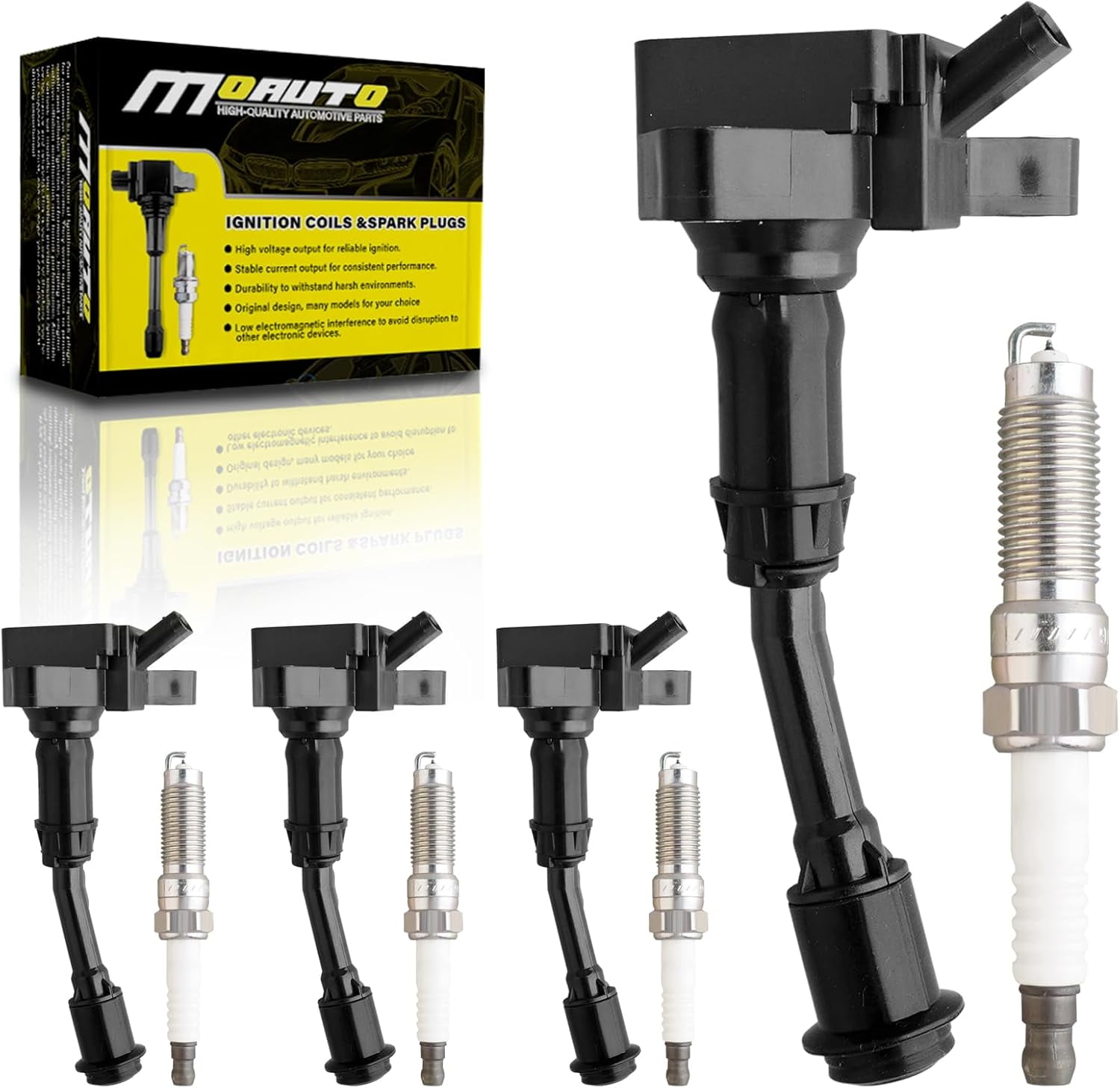 MOAUTO Set of 4 Ignition Coils Pack UF735 DS7G12A366BB & 4 PCS Iridium Spark Plugs Compatible with Ford 2014 2015 2016 2017 2018 2019 Fusion and Escape 1.5L L4