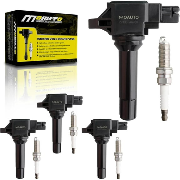 MOAUTO Set of 4 Ignition Coils Pack UF747 22433AA700 & 4 PCS Iridium Spark Plugs Compatible with Subaru XV Crosstrek Forester Legacy Outback - 2.0L 2.5L H4