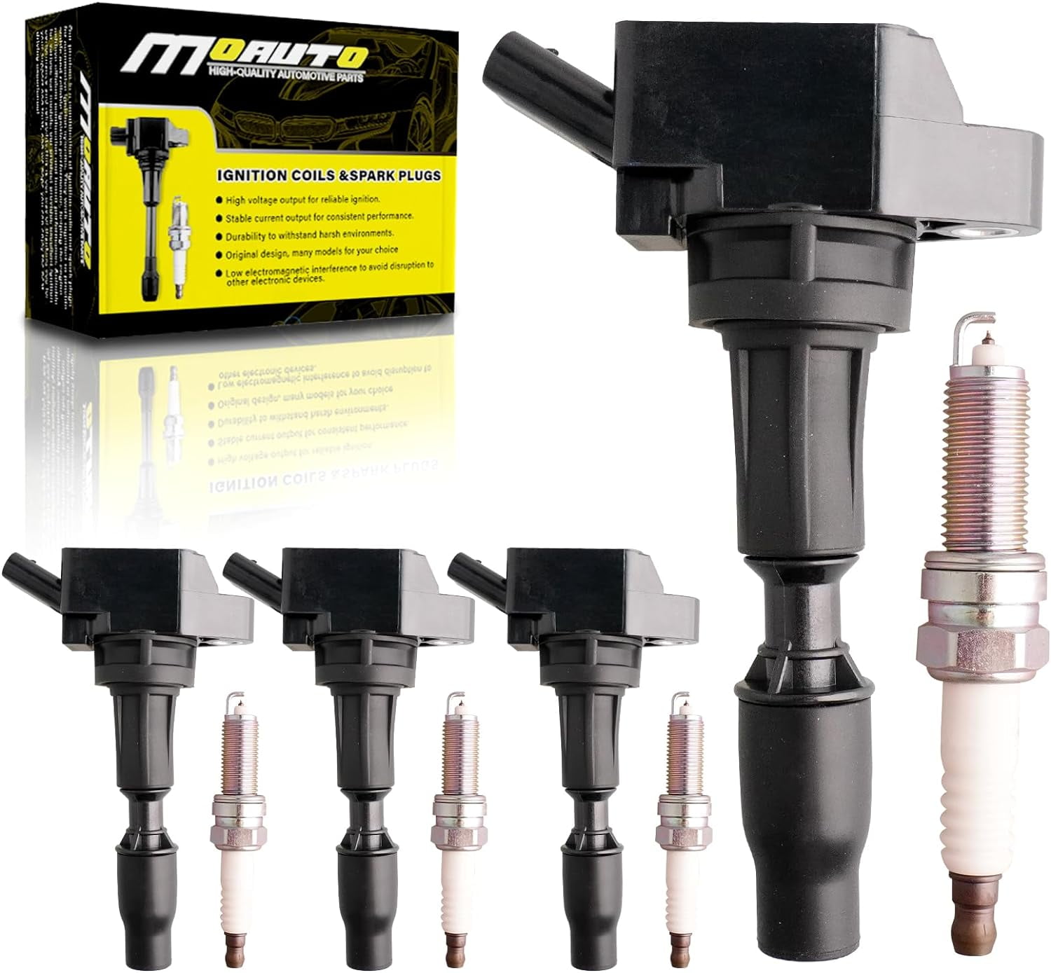 MOAUTO Set of 4 Ignition Coils Pack UF764 27300-2GGA0 & 4 PCS Iridium Spark Plugs Compatible with Hyundai Sonata Santa Fe Tucson Kia Optima Sorento Sportage 2.0L 2.4L L4