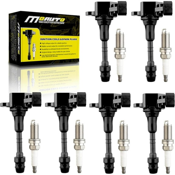 MOAUTO Set of 6 Ignition Coils Pack UF349 22448-8J115 & 6 PCS Iridium Spark Plugs Compatible with Nissan Altima Frontier Maxima Murano NV1500 Pathfinder Quest Xterra, Infiniti I35 QX4 - V6 3.5L 4.0L