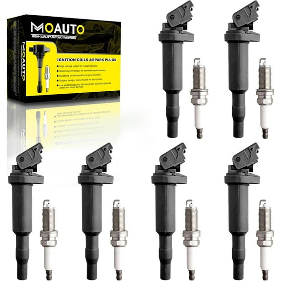 MOAUTO Set of 6 Ignition Coils Pack UF592 0221504470 & 6 PCS Iridium Spark Plugs Compatible with BMW 325Ci 328i 330Ci 335i 525i 528i 530i 535i 545i 745Li X3 X5 M5 M6 Z4 Mini Cooper