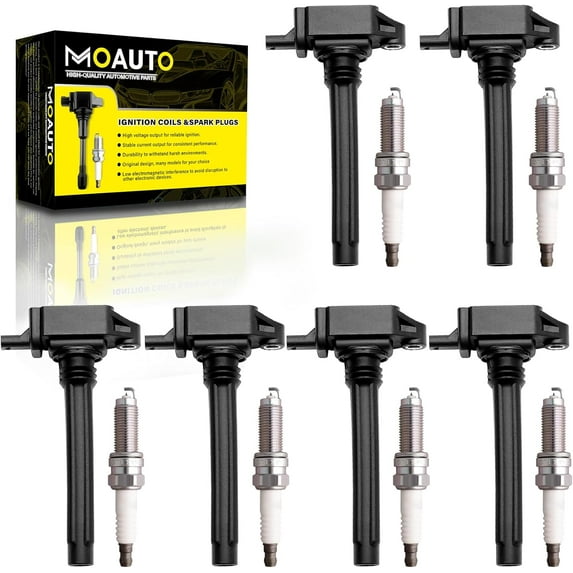 MOAUTO Set of 6 Ignition Coils Pack UF648 & 6 PCS Iridium Spark Plugs Compatible with 2011-2016 Grand Cherokee Wrangler Chrysler Jeep Dodge Avenge Charger Durango RAM 1500