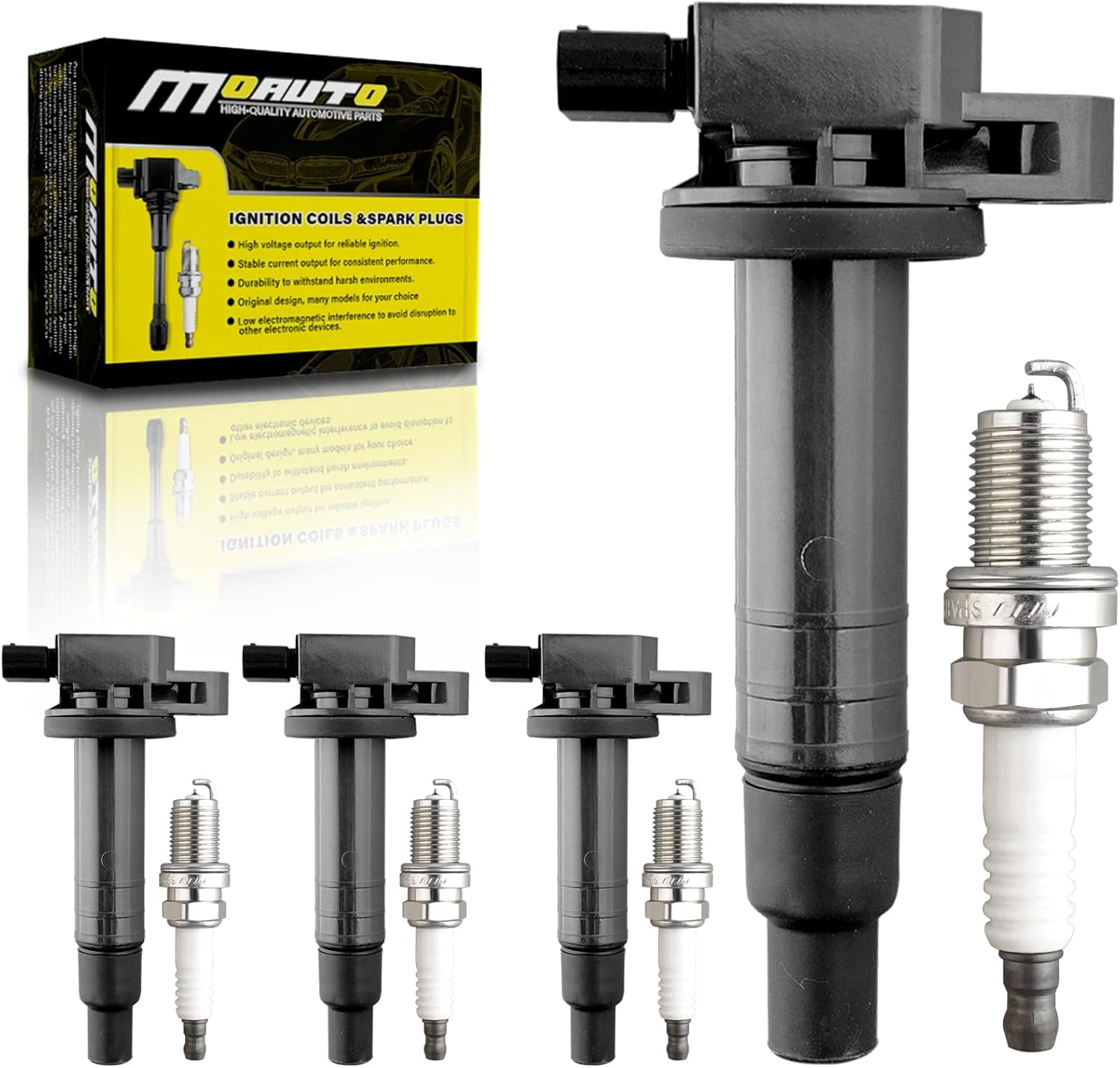 MOAUTO Set of 4 Ignition Coils Pack UF316 90919-02240 & 4 PCS Iridium Spark Plugs Compatible with Scion Toyota XA XB Yaris Echo Prius Camry - L4 1.5L