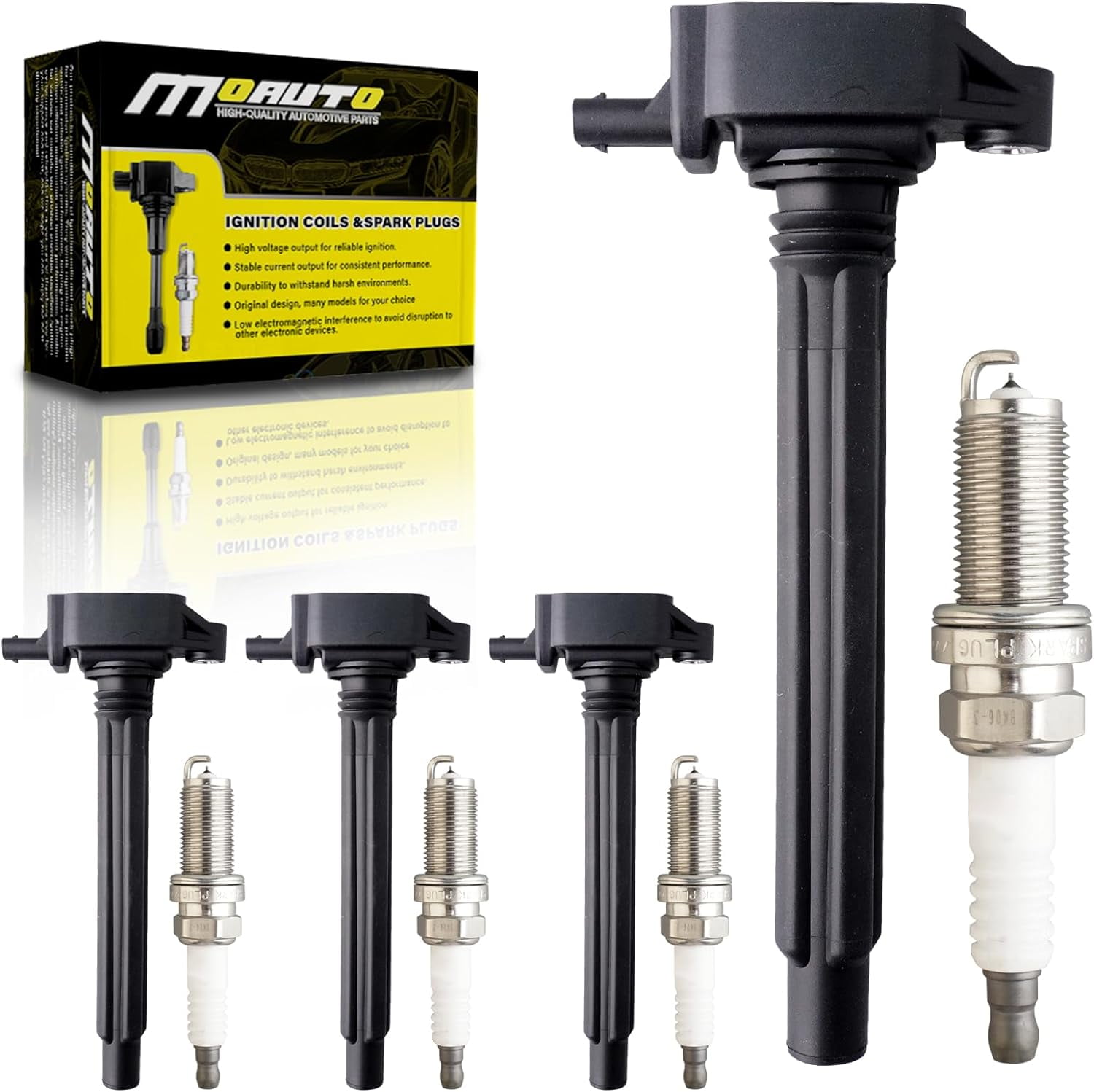 MOAUTO Set of 4 Ignition Coils Pack UF751 68242286AA & 4 PCS Iridium Spark Plugs Compatible with Jeep Dart Cherokee Chrysler Compass Dodge - 2.4L L4
