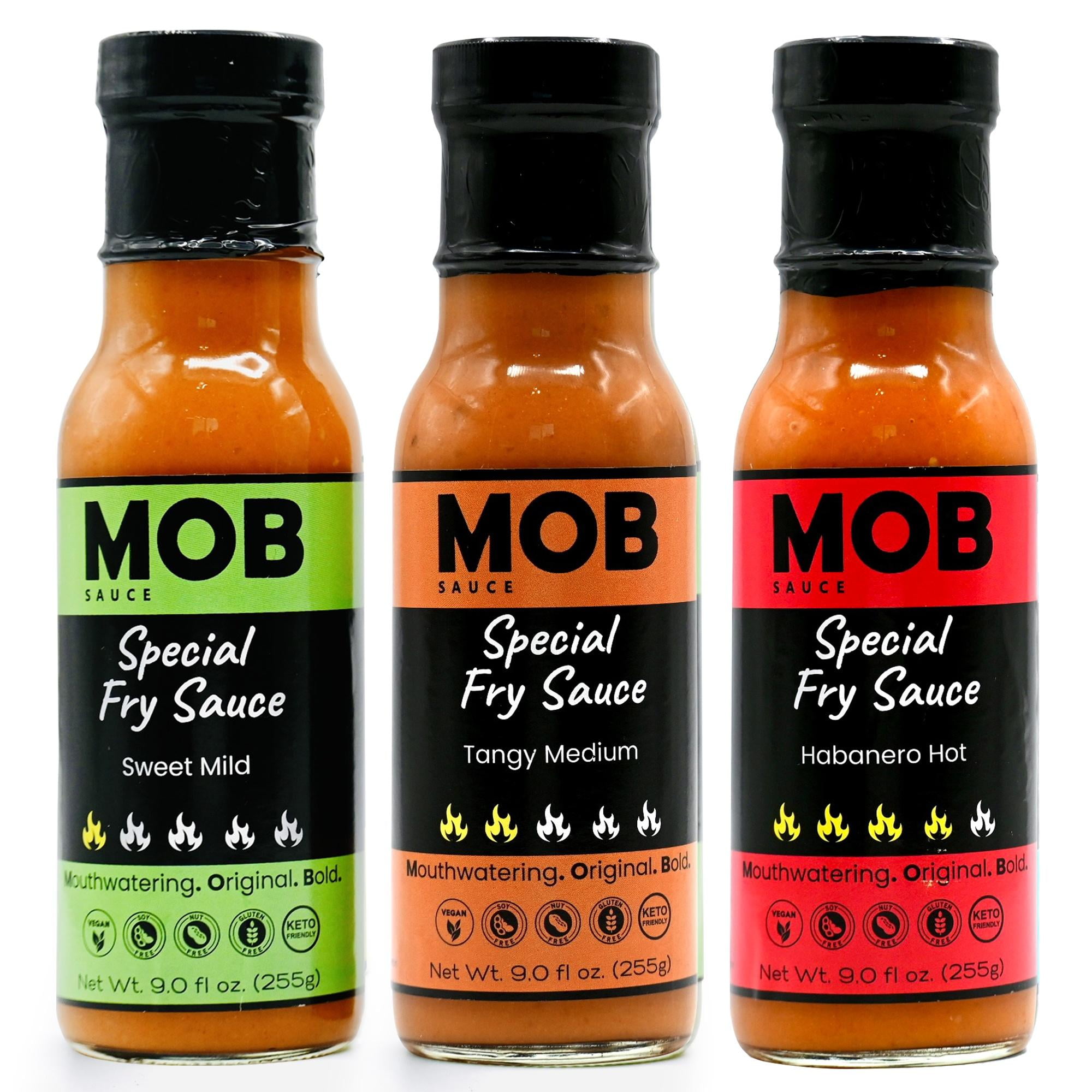 MOB Sauce Spicy Fry Sauce Trio  Collection of 3 Plant-Based Condiments with Different Spice Levels for Burgers & More thats Vegan, Gluten-Free, Keto-Friendly, Free of Preservatives  9 fl oz (3Pack)