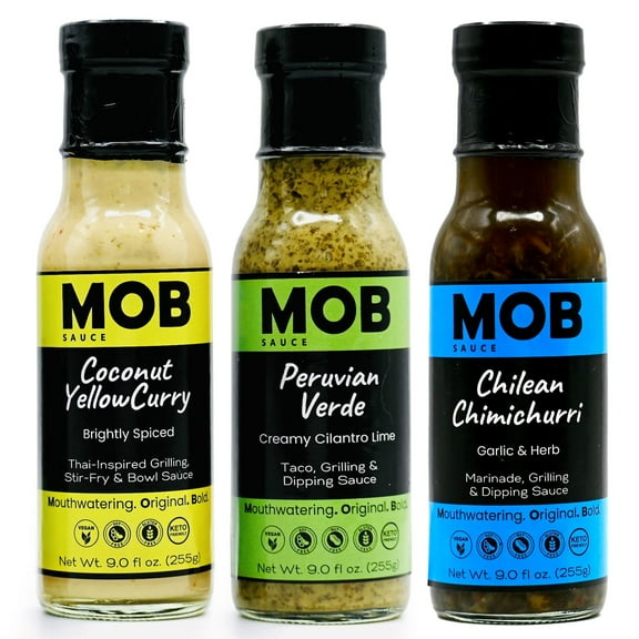 MOB Sauce Ultimate Sauce Trio Collection of Three Award-Winning Sauces that are Vegan, Gluten-Free, Keto-Friendly with Natural Ingredients Free of Preservatives 9 fl oz (3Pack)