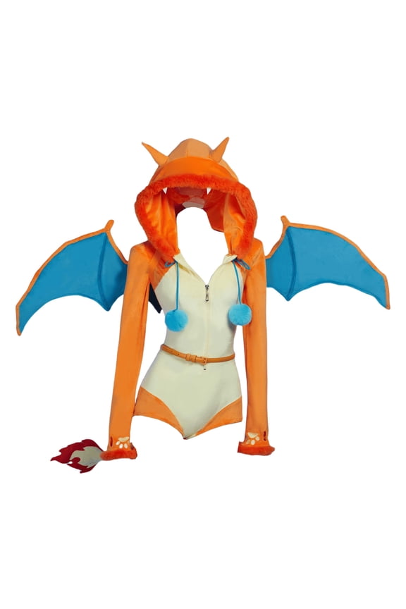 PM Derivative Orange Onesie Pajamas Dragon Romper Fluffy Bodysuit with Wing and Tail, M