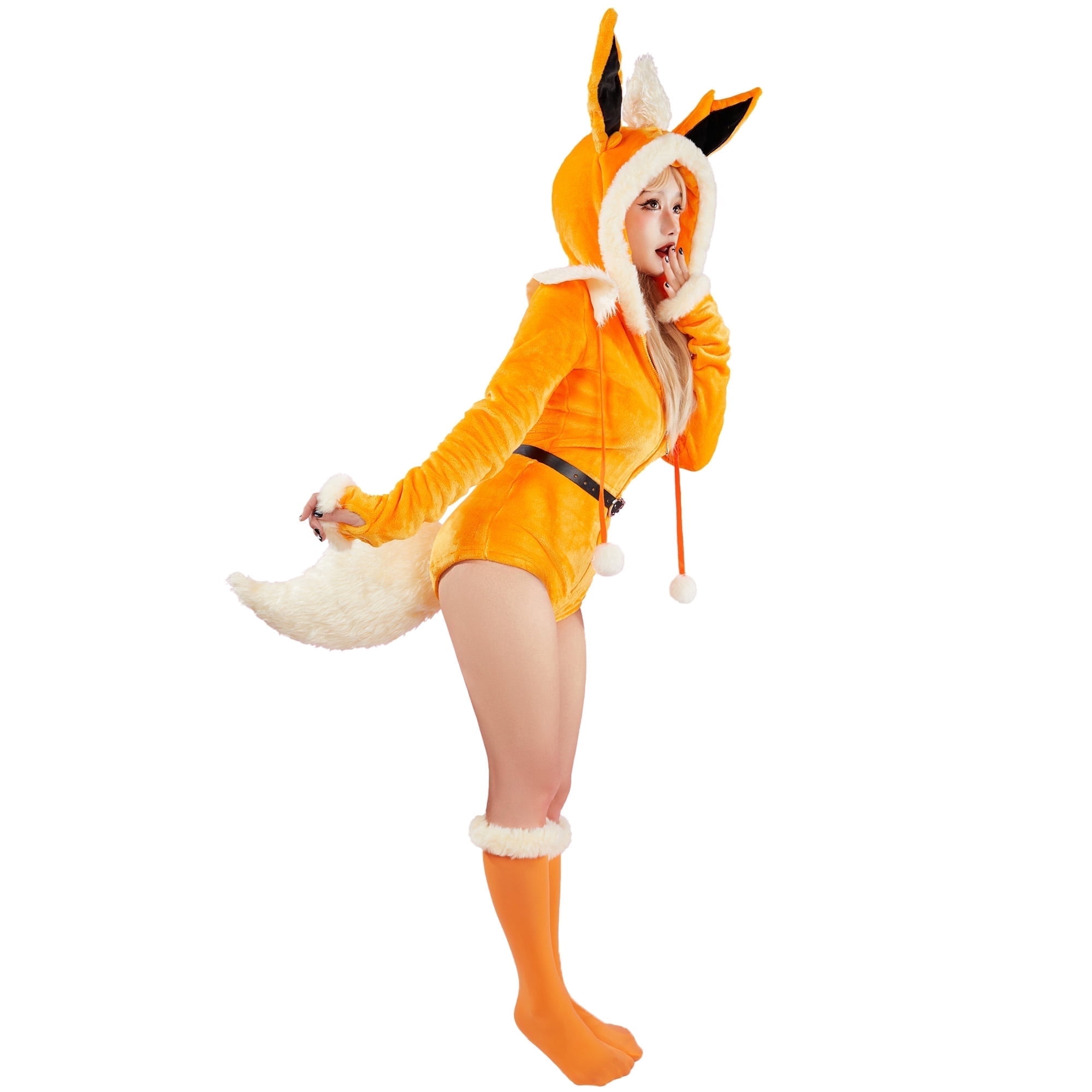 MOBBUNNY PM Derivative Sexy Bodysuit Fuzzy Onesies Plush Hooded