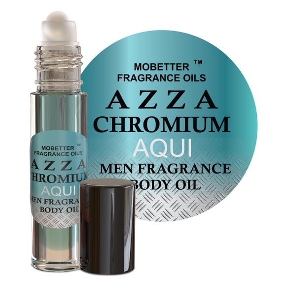 MOBETTER FRAGRANCE OILS AZZA CHROMIUM AQUI Men Cologne Body Oil 1/3 oz roll on Glass Bottle