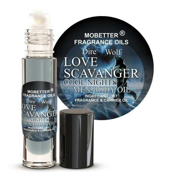 MOBETTER FRAGRANCE OILS Dire Wolf Love Scavanger Cool Nights Men Body Oil 0.33 Oz Roll On, Glass Bottle, Long Lasting, Travel Size