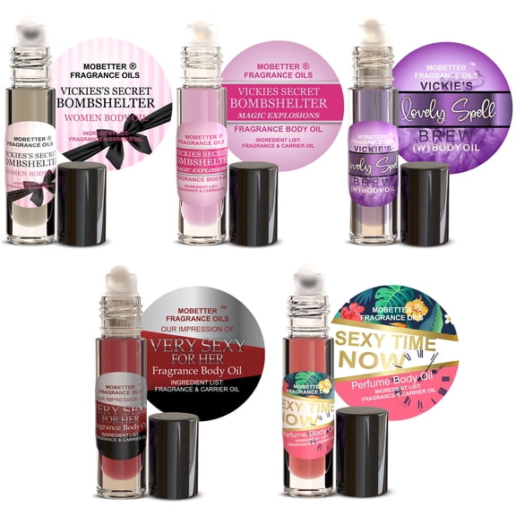 MOBETTER FRAGRANCE OILS Women's Perfume Body Oil Bundle - Set of 5 Roll-On | Bombshelter, Bombshelter Magic Explosions, Lovely Spell Brew, Very Sexy, Sexy Time Now