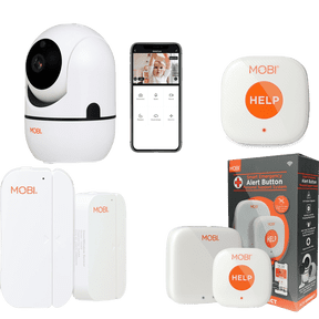 MOBI Connect Premium Whole Home Wireless Safety Kit Comes With 2 SOS Emergency Life Alert Buttons, 1 Smart Hub, 2 Door/Window Sensor, 1 HDX Camera Compatible With iOS and Android