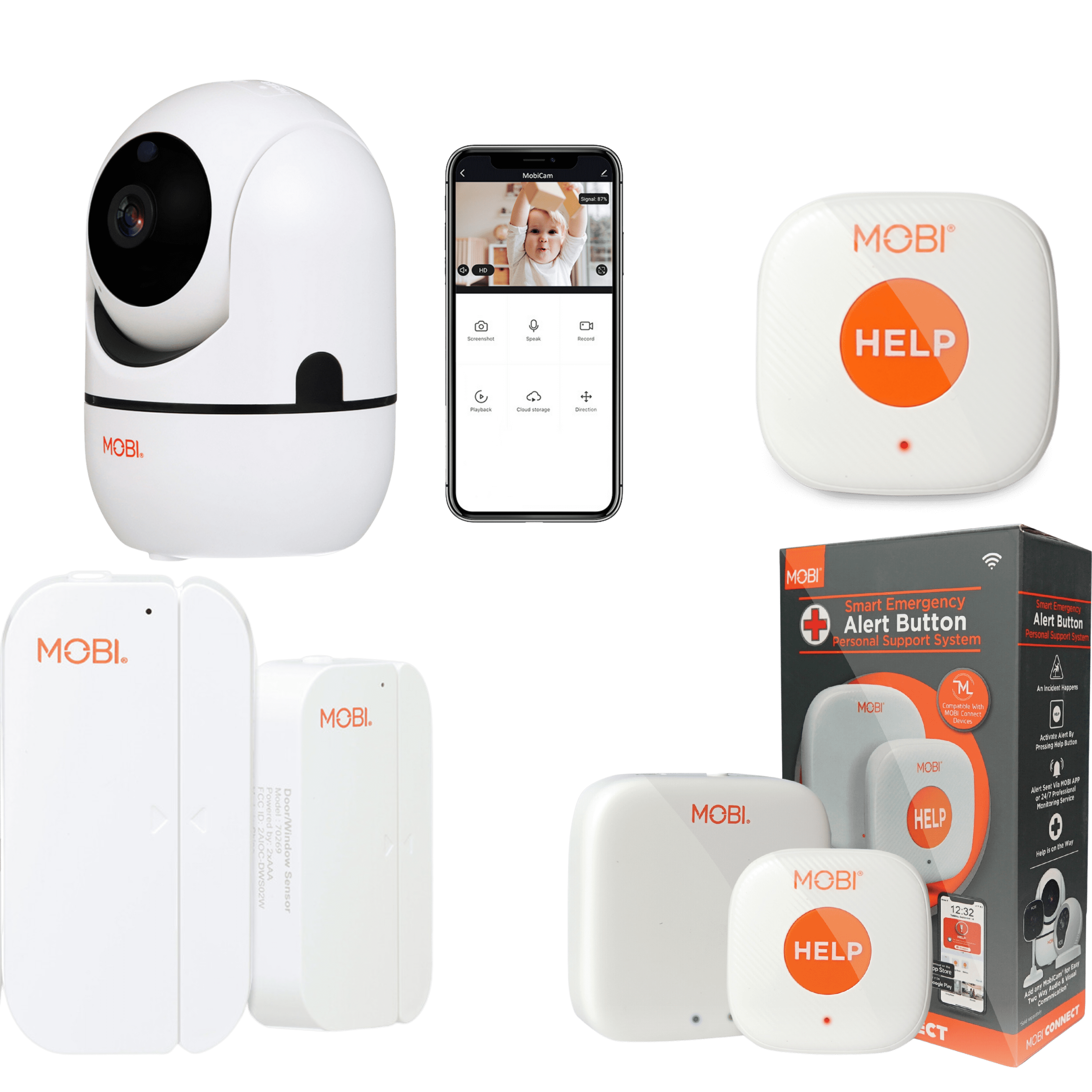 MOBI Connect Premium Kit 2 SOS Buttons, Smart Hub, 2 Sensors, HDX
