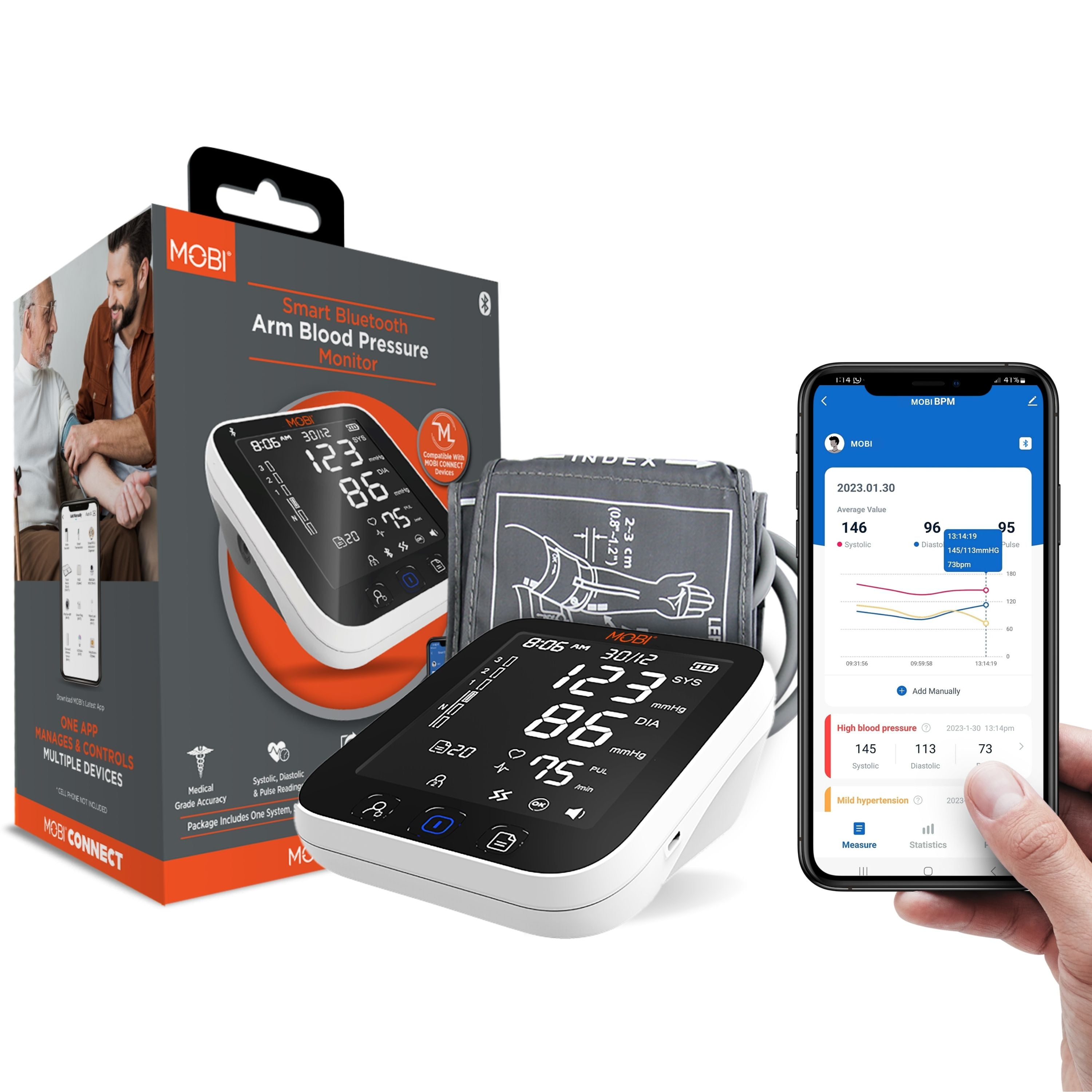 MOBI Connect Smart Bluetooth Upper Arm Blood Pressure Monitor Automatic  Blood Pressure Machine