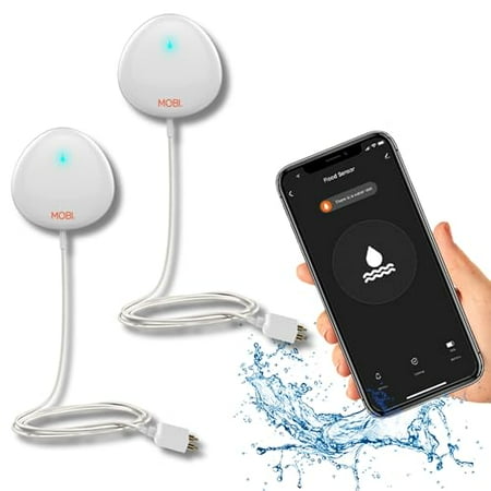 MOBI Smart Home WiFi Water Leak Sensor, Water Sensor, Water Detector Alarm; Water Leak & Flood Detector, Smart Notification App, Expand with Cameras & Smart Home Devices [2-Pack]. Battery Included