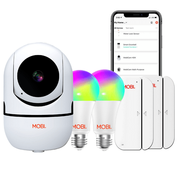 MOBI Smart Nursery Kit - Smart LED Light Bulb, Smart Door & Window Sensor, Smart HD Wifi Camera