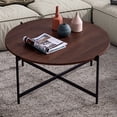 thumbnail image 1 of MOBICIA Modern Industrial 36" Round Coffee Accent Table with Walnut Laminate Top and Criss Cross Black Metal Frame for Living Room Easy Assembly Brown, 1 of 8