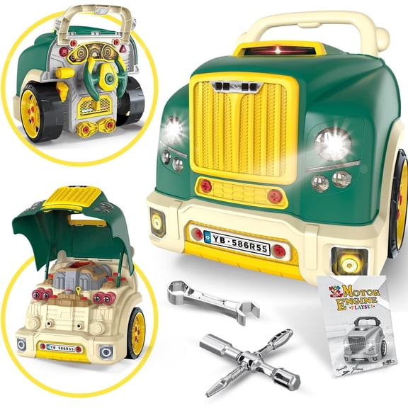 MOBIUS Motor Engine Playset for Kids, Mechanic Build & Repair Toy with Lights, Sounds and Tools, Green, Ages 3+