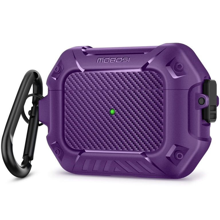 MOBOSI Secure Lock Clip Carbon Fiber Airpod Pro 2 Case with Keychain,Purple  