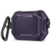 MOBOSI for AirPods Pro 2nd Generation Case 2022, Secure Lock Clip Carbon Fiber Airpod Pro 2 Case with Keychain,Night Purple
