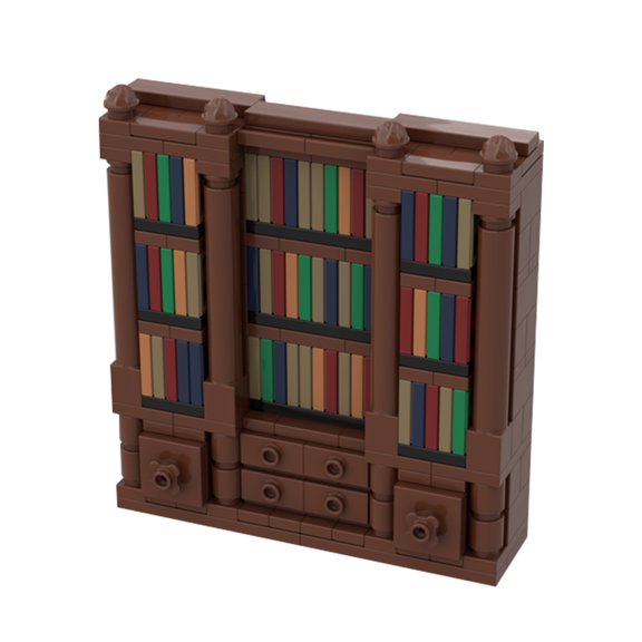 MOC-117704  Vintage Column Bookcase Building Block Kit, 246 Pcs Mini Retro Study Bookshelf Desktop Decor Display Model