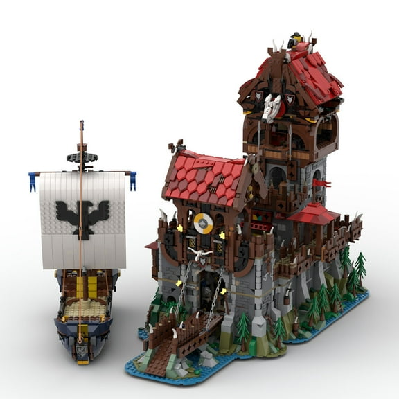 MOC-136695 Tower Medieval Ship Building Blocks Set Castle MOC Bricks Toys Kit for Wolfpack 4984pcs