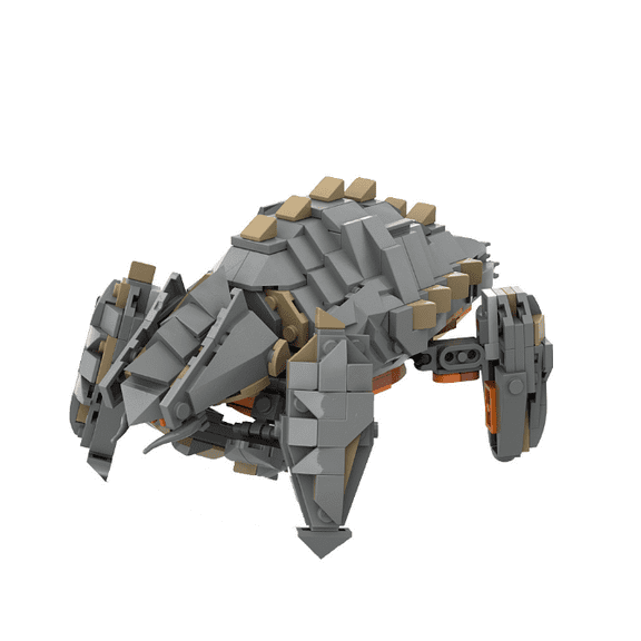 MOC-180502 Futuristic Four-Legged Combat Mech Building Bricks, Grey Brown Alien Creature Model, DIY Mini Block Assembly Sci-Fi War Machine, Collectible Desktop Display