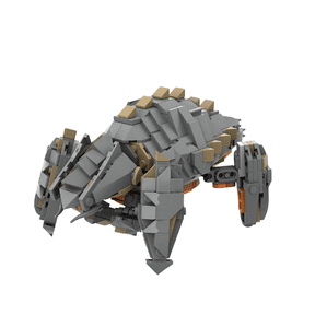 MOC-180502 Futuristic Four-Legged Combat Mech Building Bricks, Grey Brown Alien Creature Model, DIY Mini Block Assembly Sci-Fi War Machine, Collectible Desktop Display