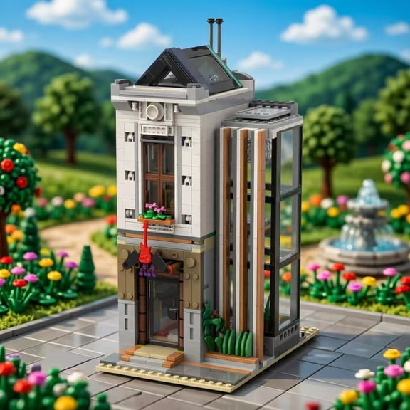 MOC-194566 Vinyl Store Modular Building Blocks Set Modern House MOC bricks Toys Kit 868pcs