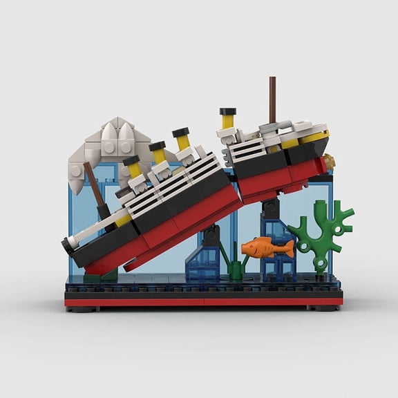 MOC 247PCS Sinking Ship Diorama Building Blocks Set, Bottle Ship Model Kit with Display Box for Kids & Adults