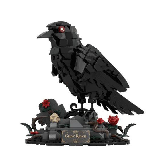 MOC 334PCS Gothic Dark Raven Building Bricks, Crow on Grave Base with Skull and Flowers, DIY Mini Block Model, Gothic Desktop Ornament, Halloween Decor