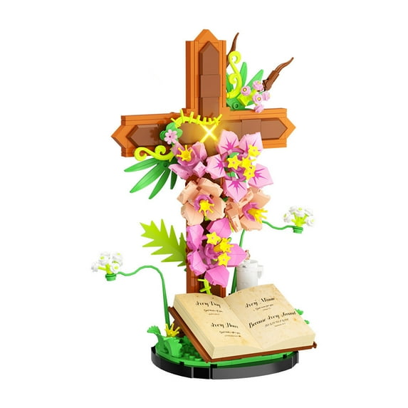 363 PCS MOC Jesus Building Block Set Christian Cross Flower with Floral Elements Model Building Block