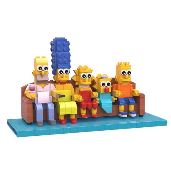 MOC-393PCS 229844 Creative 5-Person Family Building Bricks Cartoon Sofa Figure Decor Set
