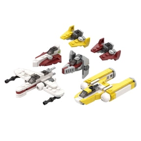 MOC-42376 Multi-Style Mini Sci-Fi Interstellar Fighter Building Block Pack, 213 Pcs Tiny Space Craft Collectible Display Model Set