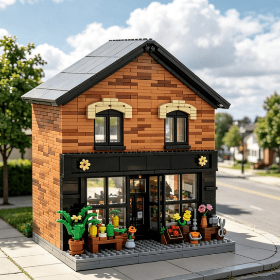 MOC Modular City Street View Building Blocks,1220PCS TwoStory Pharmacy Flower Store Architecture DIY Assembly House Model Bricks