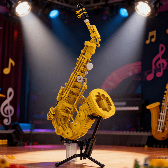 MOC 722Pcs Saxophone Building Bricks Model, Musical Instrument DIY Assembly Kit, Desktop Display Decoration Gift for Music Fans