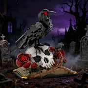 MOC 733PCS DIY Creative Halloween Crow Skull Flower Building Block Set Gothic Horror Skeleton Home Decor