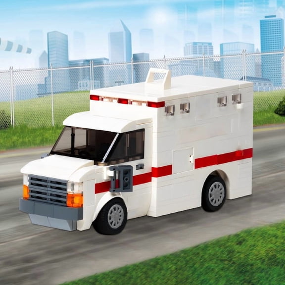 MOC Ambulance (Full Interior) Vehicle Building Blocks Model  Small Particle Educational Toy for Kids