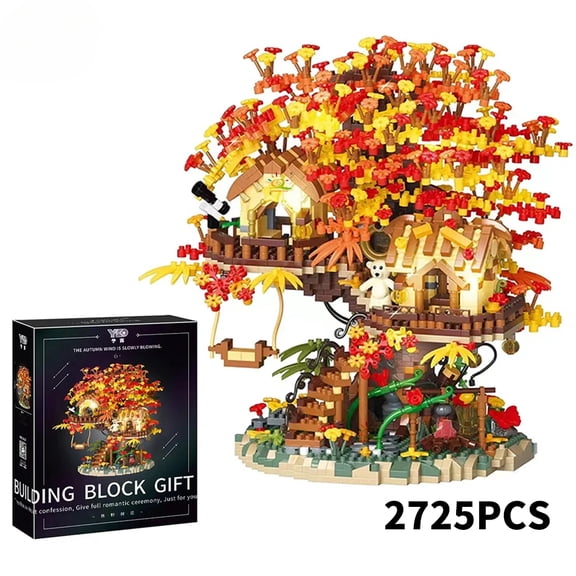 MOC Autumn Treehouse Architecture Style Castle House Micro Building Block Brick for Kid Gift Children Construction Toys